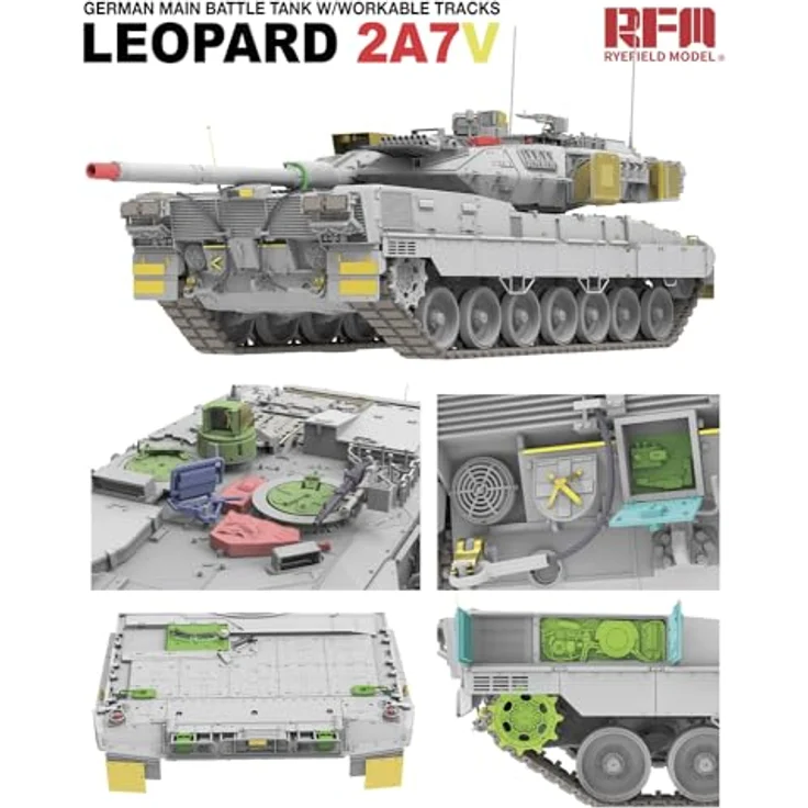 Rye Field Model Leopard 2A7V, German Main Battle Tank mit funktionalen Ketten, detaillierte Nachbildung – Bild 4
