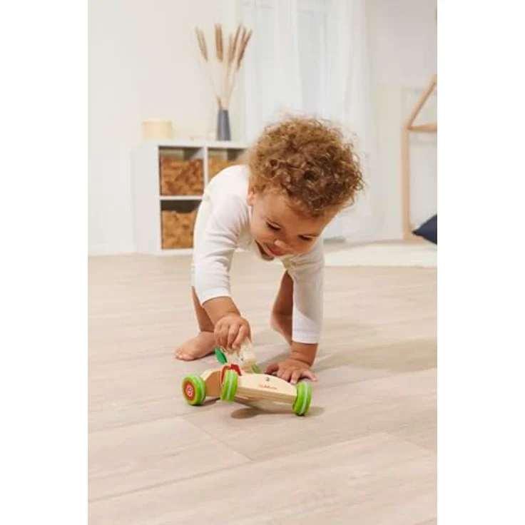 Eichhorn Greifspielzeug Schiebefahrzeug, Hasen-Karotten Motiv, FSC®-zertifiziert, 16 cm, geräuschlose Silikonreifen – Bild 5