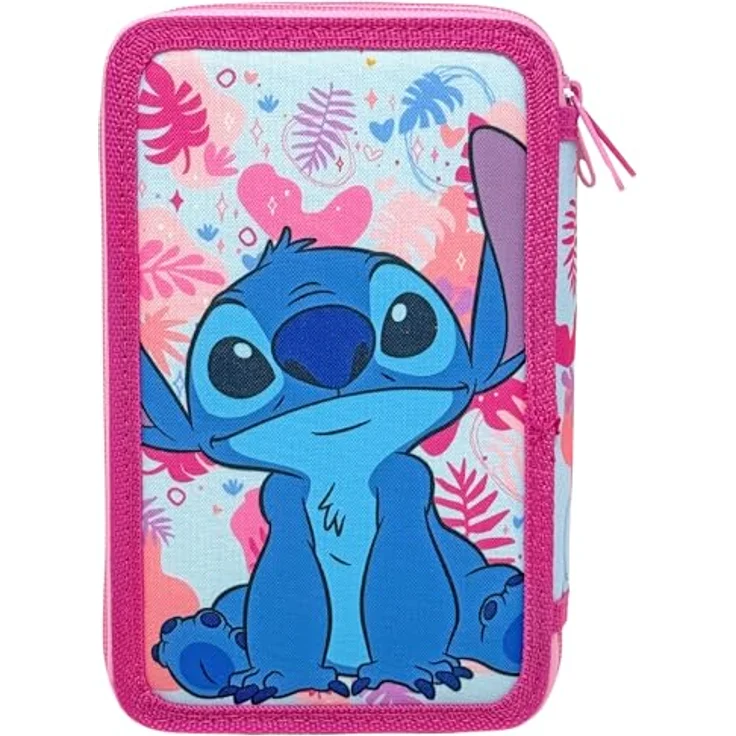Disney Lilo & Stitch Wave Federmäppchen, 3-stöckig gefüllt mit Bunt-, Filzstiften und Zubehör, fröhliches Design – Bild 5