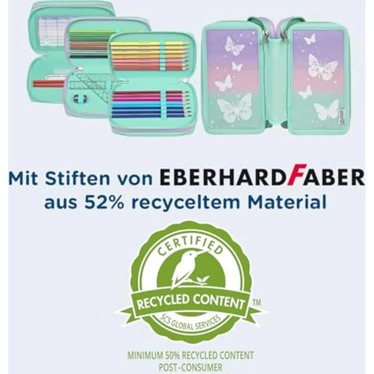 Scooli - Tripledecker Schüleretui Butterly Wishes - Großes Schüleretui mit hochwertigen Stiften - praktisch und funktional - für die Schule und unterwegs - hochwertige Qualität - ab 6 Jahren – Bild 3