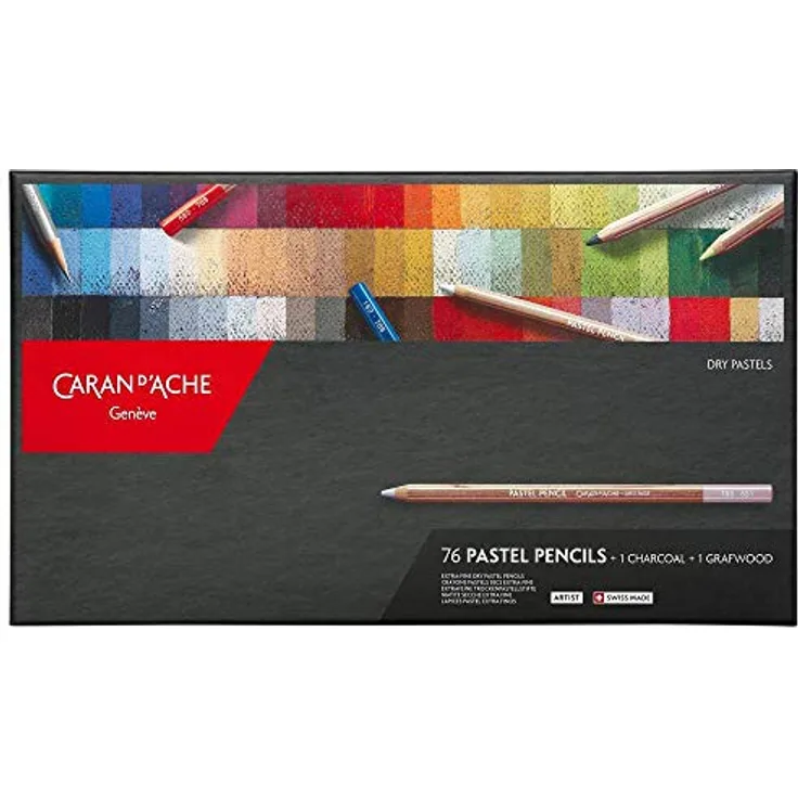 Caran d'Ache Pastel Farbstifte-Set Artist mit 76 Stiften, Kohle und Grafwood Bleistift, hohe Pigmentkonzentration, cremige Applikation, 788376