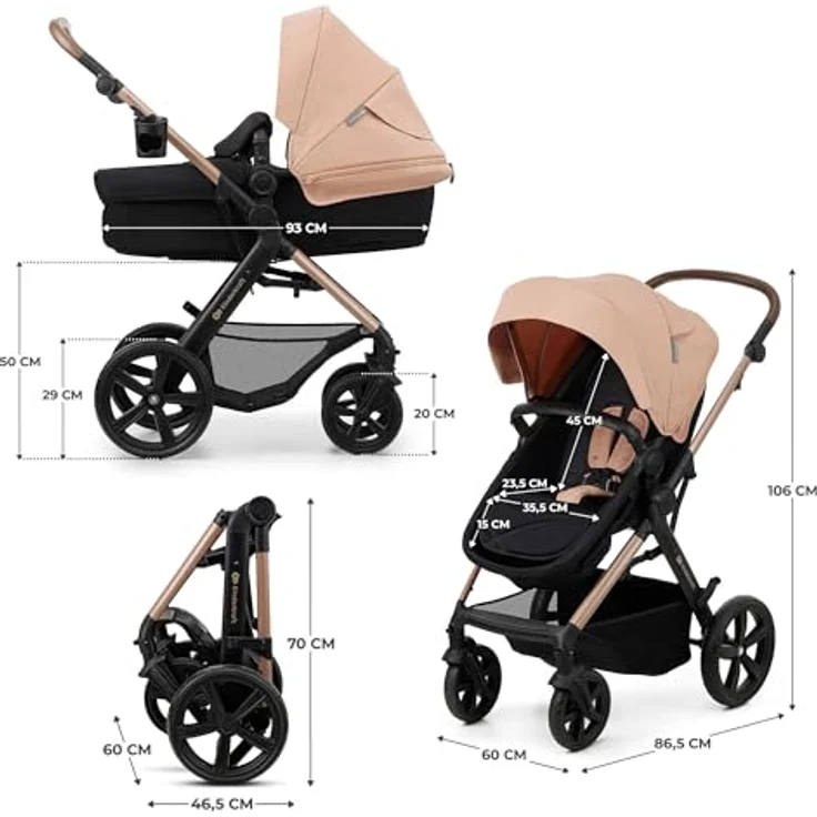 Kinderkraft MOOV 2, 4-in-1 Kombi-Kinderwagen-Set mit wendbarem Sitz & Wanne, Babyschale MINK PRO i-Size, Isofix-Base, Wickeltasche & Zubehör - Sand Beige, inklusive Gratis Mobilitätsgarantie – Bild 19