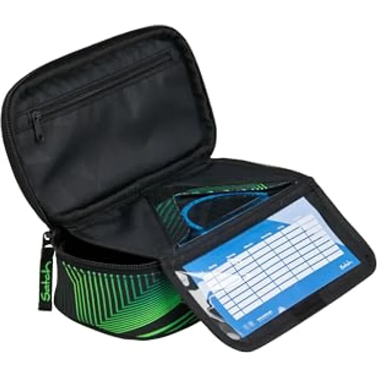 satch Schlamperbox extra groß mit Trennfach und Geodreieck, Seismic Green - Schwarz – Bild 3