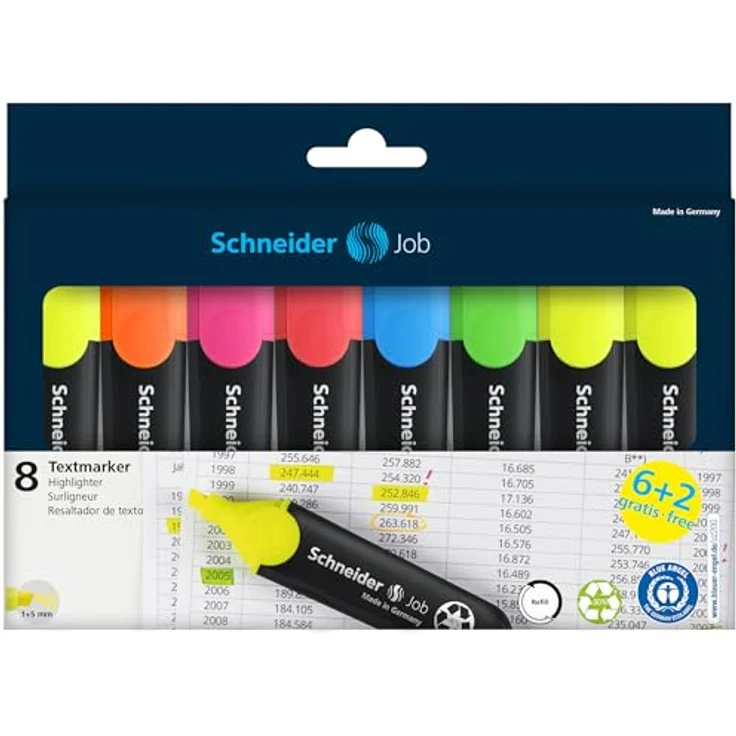 Schneider Job 150 Textmarker (aus recyceltem Kunststoff, ausgezeichnet mit Der blaue Engel) 8er Etui sortiert – Bild 4