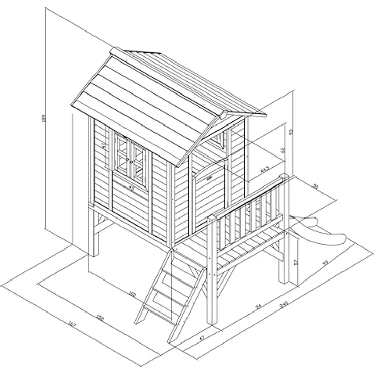 AXI Spielhaus Beach Lodge XL, Spielhaus mit Rutsche in Rot, hochwertiges Stelzenhaus aus FSC Hemlock-Holz für Kinder, kompakte Abmessungen 167 x 240 x 189 cm – Bild 3