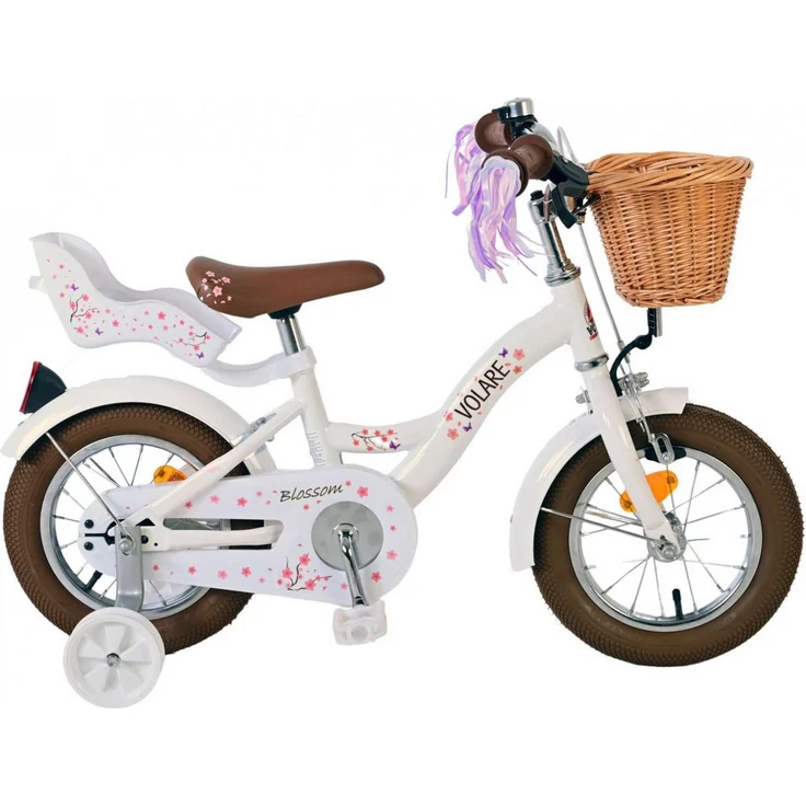 Volare Blossom 12 Zoll Kinderfahrrad für Mädchen, weiß mit Hand- und Rücktrittbremse, geeignet für 3- bis 4,5-Jährige
