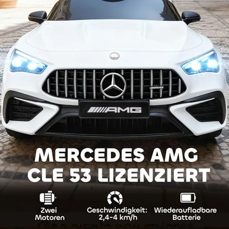 AIYAPLAY Kinder Elektroauto Mercedes-AMG, 12V mit 2,4 GHz Fernbedienung, 2 Motoren, Musik, MP3, Sanftem Start/Stopp, Federung, LED-Beleuchtung, Hilfsrädern, weiß для 3-6 Jahre – Bild 3