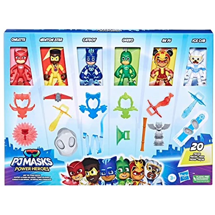 PJMasks Meet The Power Heroes, Sammelfiguren-Set mit 6 beweglichen Actionfiguren und 14 Zubehörteilen – Bild 3