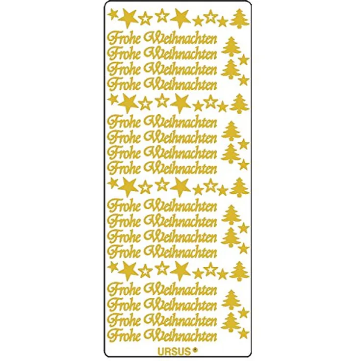Ursus 59300059 - Kreativ Sticker, Frohe Weihnachten 1, gold, 5 Blatt, selbstklebend, Ideal zur Kartengestaltung und zum Dekorieren von Geschenken, Stickerbogen ca. 10 x 23 cm