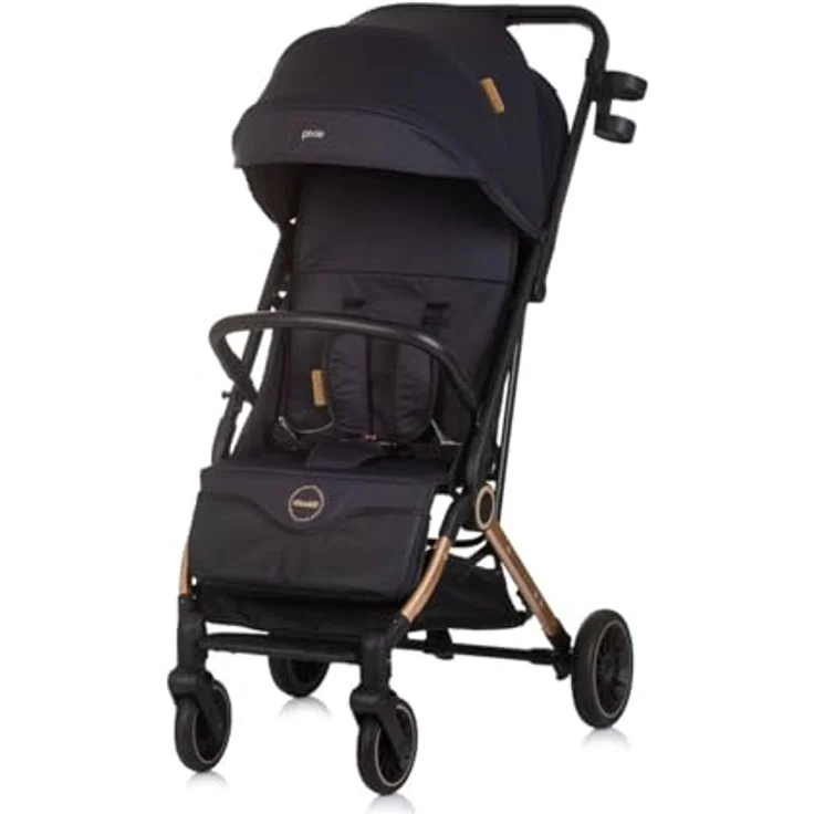 Chipolino Buggy Pixie, zusammenklappbar mit Getränkehalter, Ablagekorb, 22 kg max. Belastung, schwarz gold – Bild 2