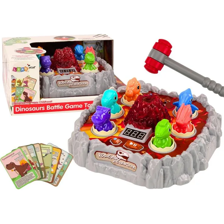 Leantoys Wac A Mole Dinozaury, Geschicklichkeitsspiel mit vulkanförmigem Spielbrett, dynamischen Lichteffekten und Geräuschen, drei Schwierigkeitsgrade