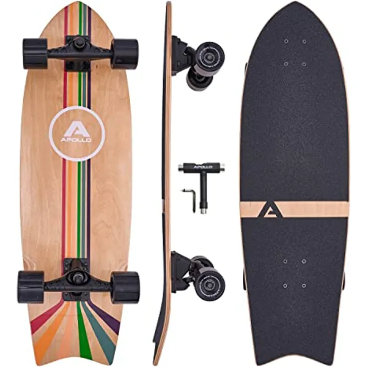 Apollo Surfskate pro Board | midi Longboard für Erwachsene, Kinder mit hochwertiger Surf Skate Achse | Mini Cruiser Board für Streetsurf | Carving & Pumping, Skateboard Kinder ab 6 Jahre | Modernes Design, perfekter Grip, einmaliges Surfskate-Erlebnis