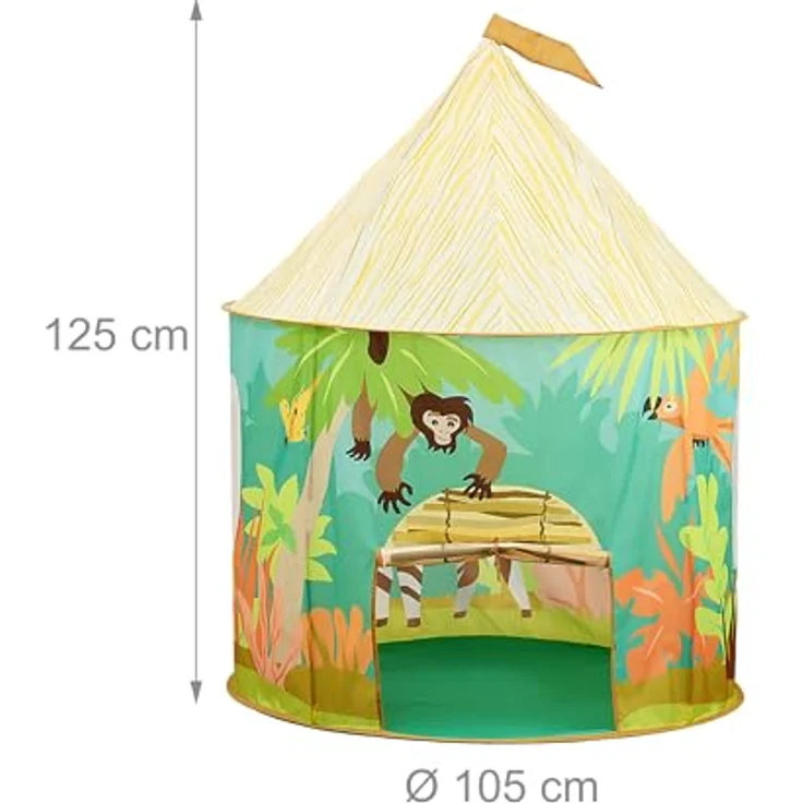 Relaxdays Spielzelt Dschungel, buntes Kinderzelt für drinnen und draußen, HD: 125 x 105 cm, mit Rolltür, faltbar – Bild 4