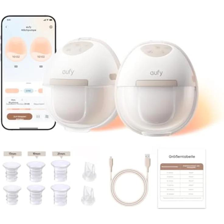 eufy Tragbare Milchpumpe E20, Elektrische Milchpumpe mit 3 Heizstufen, HeatFlow Technologie, Krankenhausqualität Saugkraft, leise & diskret – Bild 1