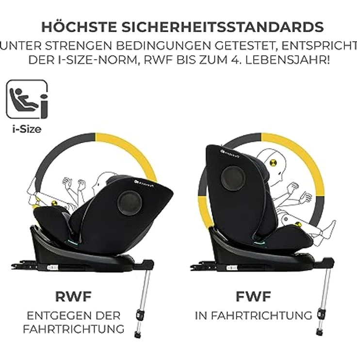 KinderKraft I-360 i-Size, drehbarer Reboarder-Kindersitz mit H-Guard und SPS+, 5-Punkt-Gurt, bis 36 kg, schwarz – Bild 3