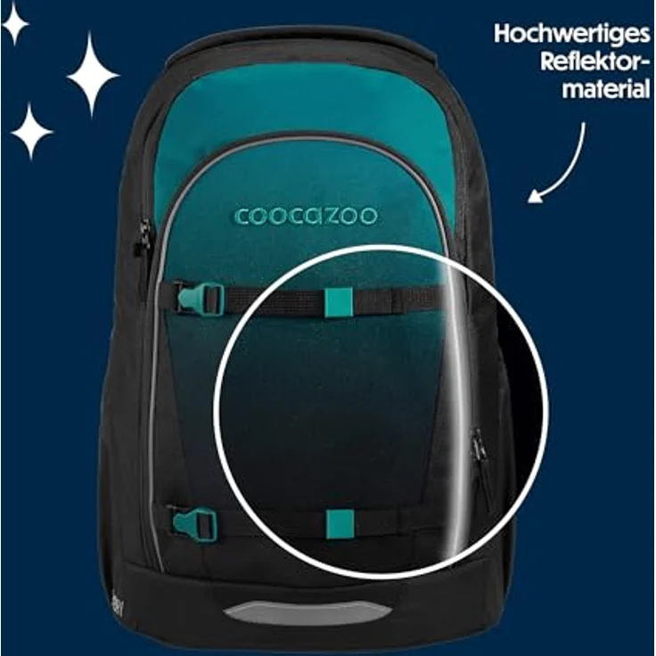 Coocazoo Schulrucksack Every „Teal Shadows“, ergonomischer Tornister, höhenverstellbar, 30 Liter Volumen, schwarz-blau, für ab der 3. Klasse, mit Brust- und Hüftgurt, aus 100% recycelten PET-Flaschen – Bild 5