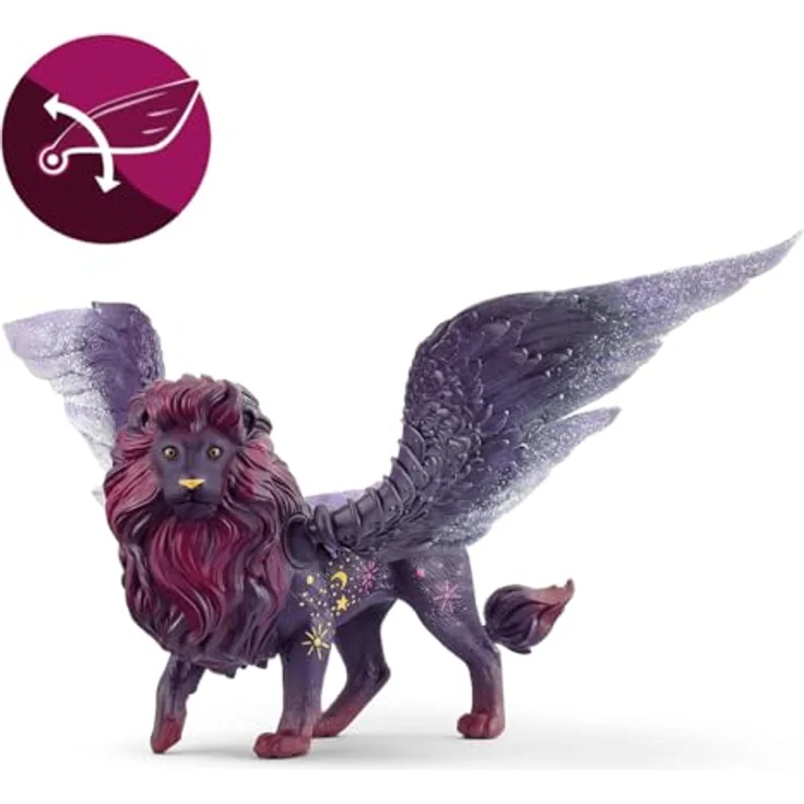 Schleich Mondlöwe 70837, bayala, leuchtend im Dunkeln, mit beweglichen Flügeln und Magnet im Sattel, lila-goldenes Fell – Bild 4