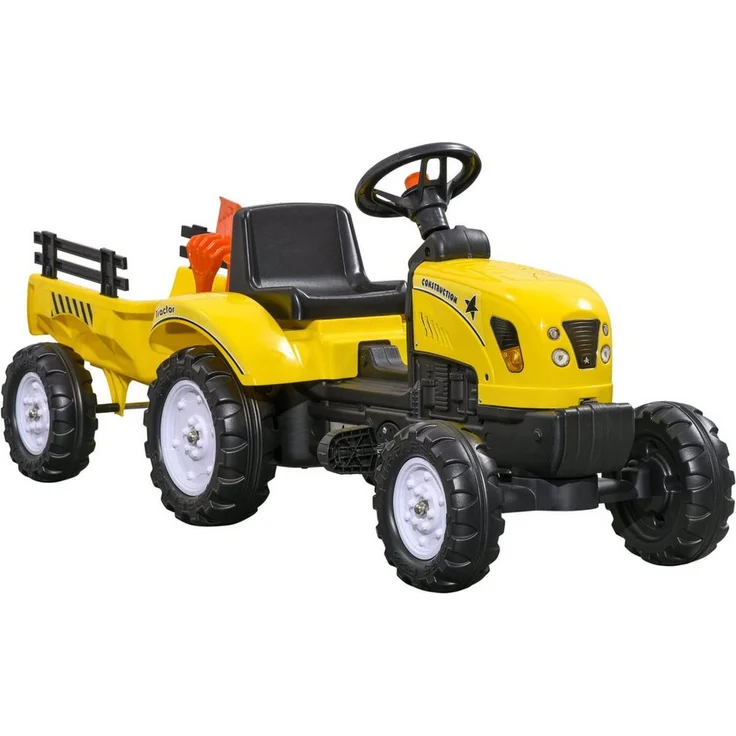 HOMCOM Trettraktor Tretauto Traktor mit AnhГ¤nger Kindertrettraktor Metall Gelb, L133 x B42 x H51cm, für Kinder ab 3 Jahren, mit 6 Rädern für optimale Standfestigkeit - Preisvergleich – Bild 1
