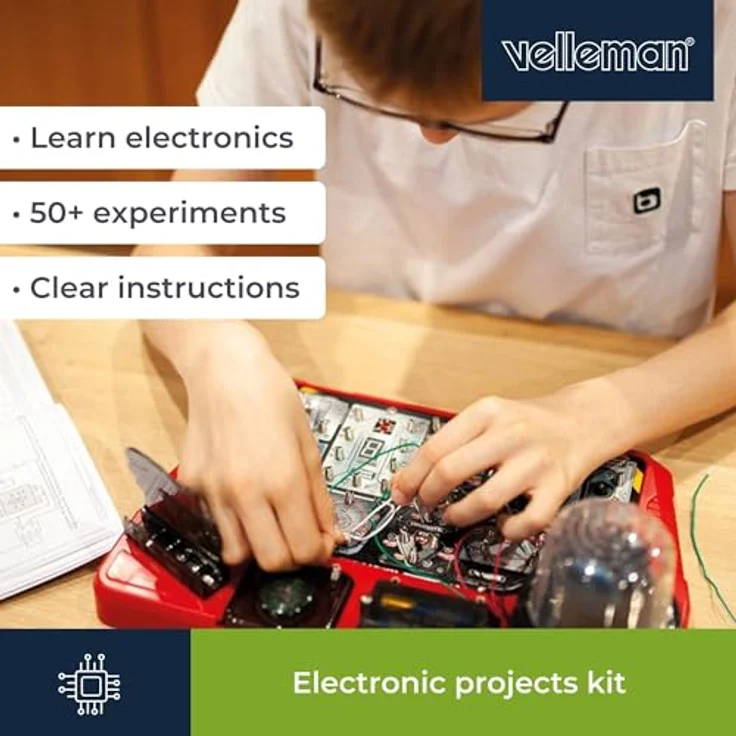 Velleman Elektronik-Projektset für Kinder ab 8 Jahren, 50 spannende Experimente, Sicherheitsdesign, fördert STEM-Lernen und Problemlösungsfähigkeiten – Bild 2