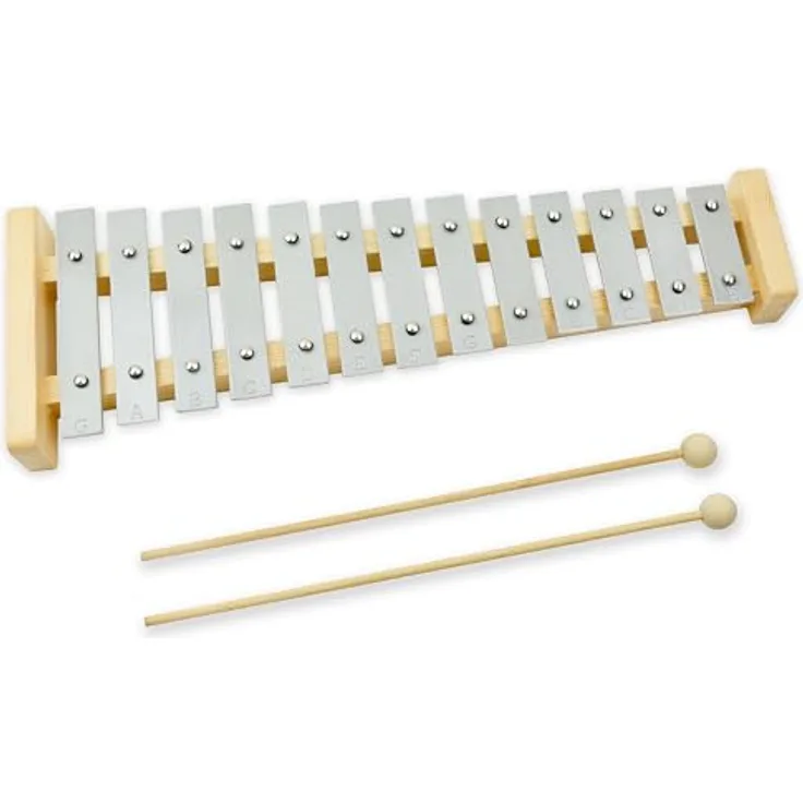 A-Star 13-Noten-Sopran-Glockenspiel-Xylophon mit silbernen Tasten, 2 Oktaven G5 bis E6, inklusive zwei Holzschlägel