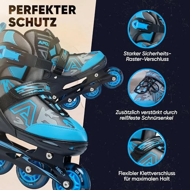 Apollo Champion, größenverstellbare Inliner für Jungs und Mädchen ab Größe 31, für Damen und Herren bis Größe 42, hochwertige Inline Skates für Kinder und Erwachsene mit LED Rollen, in Pink, Mint, Blau, Grün oder Schwarz – Bild 4