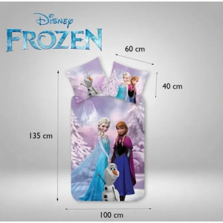 Brandmac Bettwäsche Eiskönigin, 100 % Baumwolle, Bettbezug für kleines Bett, 100 x 135 cm + Kissenbezug 40 x 60 cm, wendbar, mit Elsa, Anna und Olaf, bunt – Bild 7