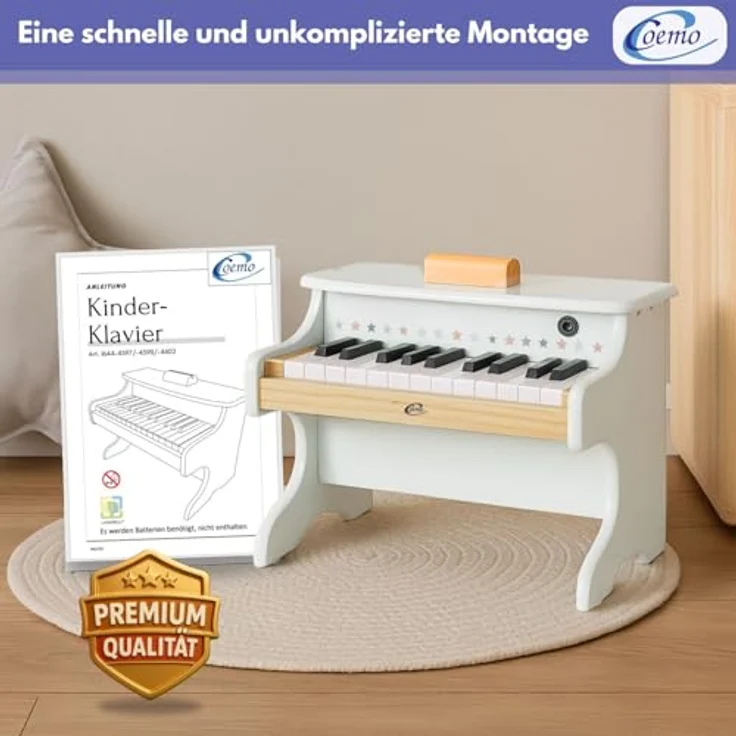 Coemo Kinder-Klavier, 25 Tasten Piano für Kinder, Klangqualität und Motorikspielzeug, Holzklavier für Kleinkinder, kompakte Variante 42x25x29 cm – Bild 4