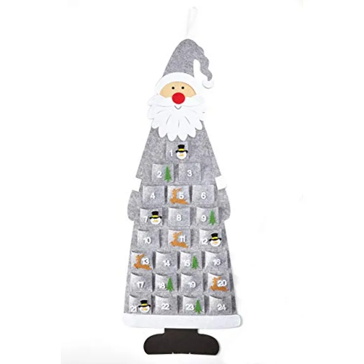 HEITMANN DECO Adventskalender, Stoff, grau/weiss - Weihnachtsmann Design, flexibler Aufhänger, individuell befüllbar