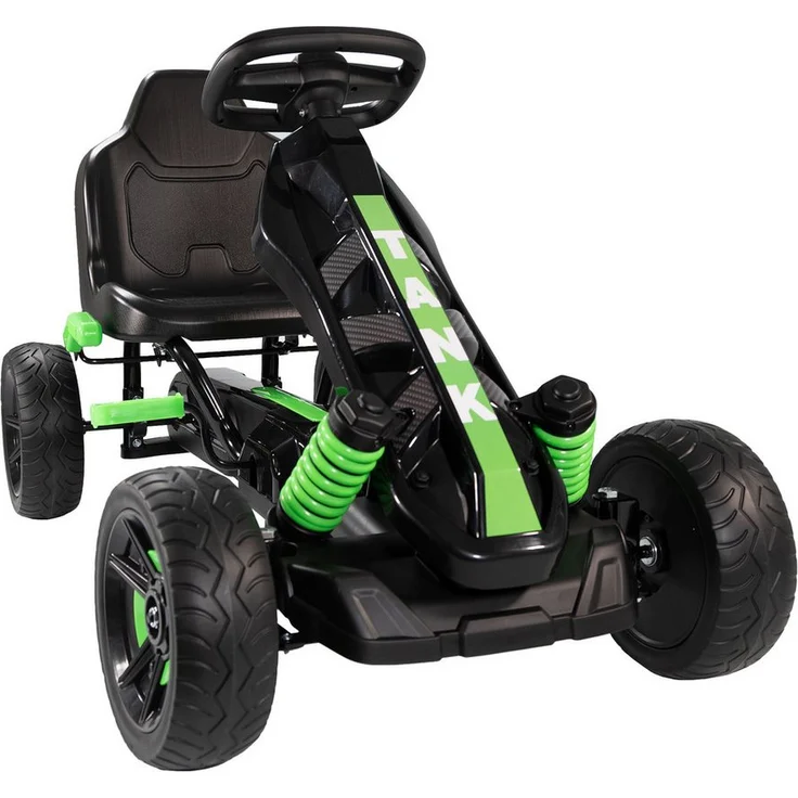 Lemodo Go-Kart Tretfahrzeug, Kinderfahrzeug mit Handbremse und Deko-Stoßdämpfer, in grün oder rot, für Kinder ab 3 Jahre