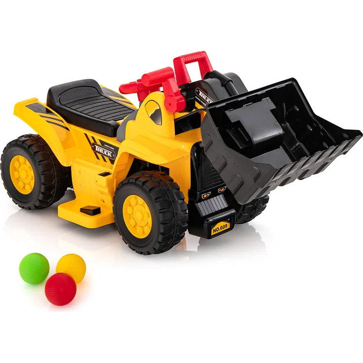 COSTWAY Sitzbagger, elektrischer Kinderbagger mit Stauraum und Basketballkorb, für Kinder ab 2 Jahren, Gelb