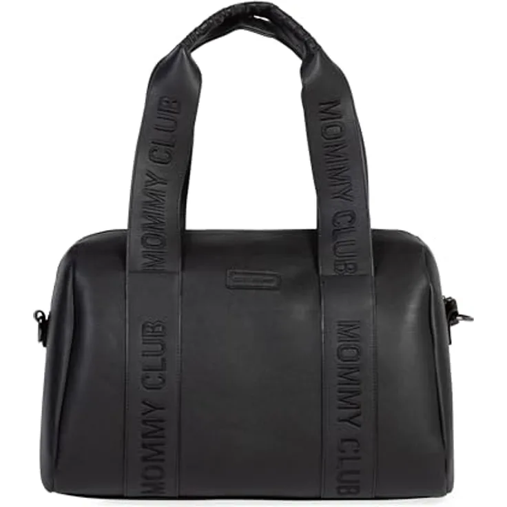 CHILDHOME Baby Wickeltasche Mommy Club Signature, Inklusive Wickelunterlage, Viele Fächer, Kinderwagenbefestigung, Veganes Leder, 22L, Schwarz