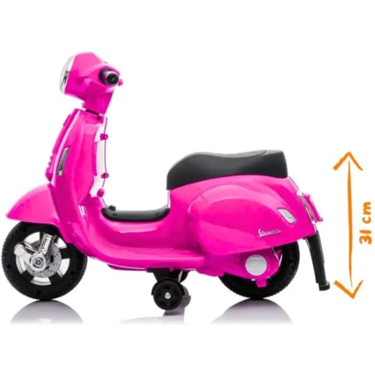 Vrooomy Kinder Elektro Roller Vespa GTS Mini, 6V mit Scheinwerfer, rosa, für 1 bis 3 Jahre, mit abnehmbaren Stützrädern und Kunstledersitz – Bild 6