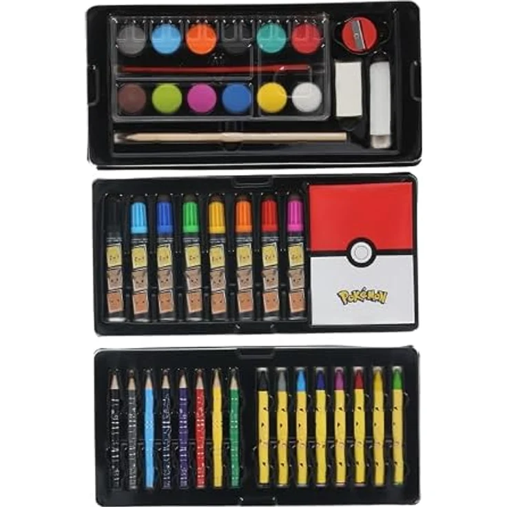 POKÉMON Farbkasten Malkoffer für Kinder, Kreativset mit Wasserfarben, Filzstiften und Buntstiften, ideal für kreative Ausflüge – Bild 4