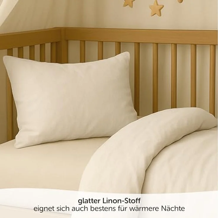 MAKIAN Babybettwäsche Set 100x135, 40x60 cm | 100% Baumwolle, atmungsaktiv, pflegeleicht, Hotelverschluss, Oeko-Tex Zertifiziert (Beige) – Bild 3
