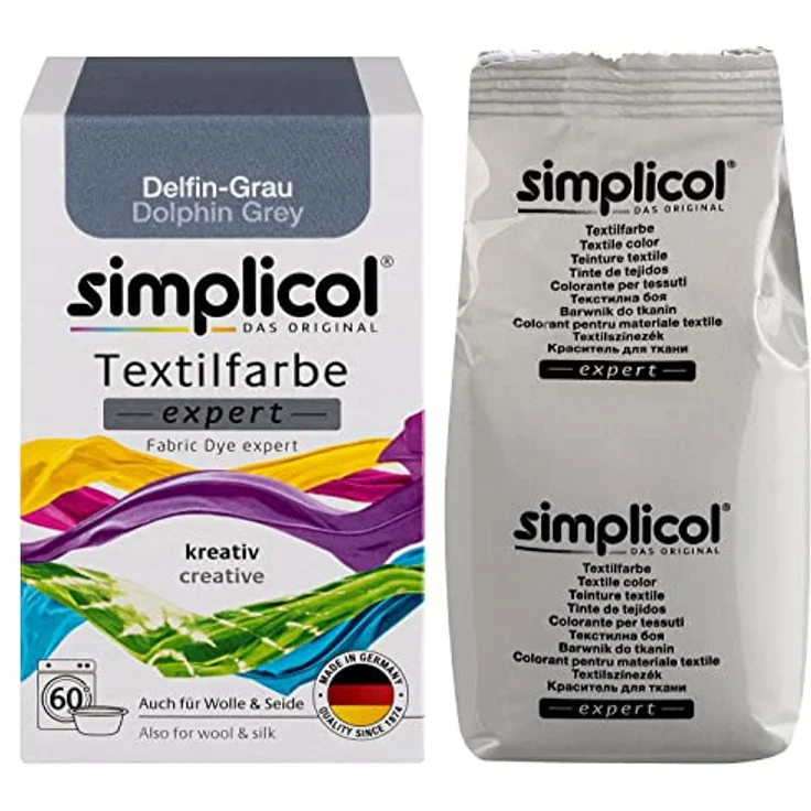 simplicol Textilfarbe expert Delfin-Grau 1717 - Zum Umfärben und Auffrischen von Kleidung, Waschmaschinenfest, für Baumwolle, Wolle, Seide, Leinen, Viskose & Mischgewebe – Bild 2