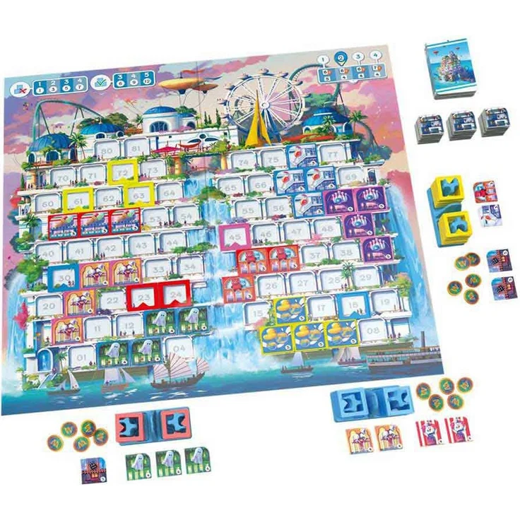 Repos Production Waterfall Park Brettspiel, strategisches Vergnügungspark-Spiel mit 78 Karten und Mehrfarben-Design