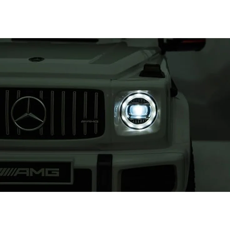 FINOOS Mercedes G63 AMG XL Elektroauto für Kinder, 24V, 4x4 elektrisches Kinder Elektroauto mit Fernbedienung, Ledersitz, Gummi-Reifen (Eva), 2 + 1 Geschwindigkeitsstufen, Hupe, LED, Musik (Weiß) – Bild 4