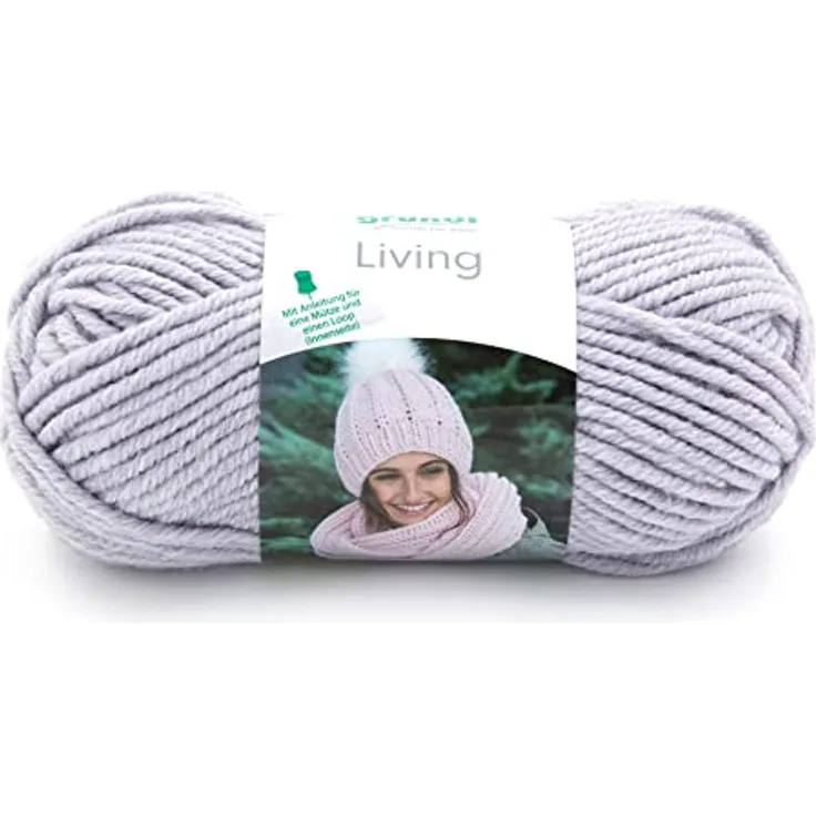 Gründl Wolle Living (Strick- und Häkelgarn, waschbares Garn aus 80% Polyacryl und 20% Polyamid, 100 g / 100 m, Nadelstärke: 8-9, 1 x 100 g), Hellgrau