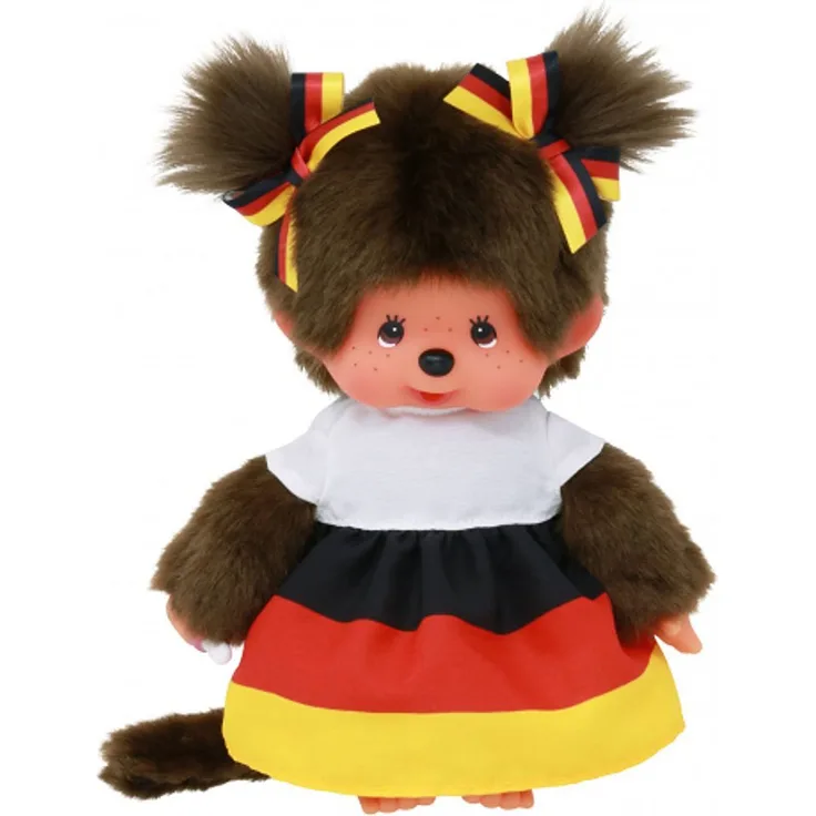 Monchhichi Plüschfigur Mädchen im Deutschland-Kleid 20 cm Monchhichi Puppe zwei Zöpfchen, EM-Fußball Edition