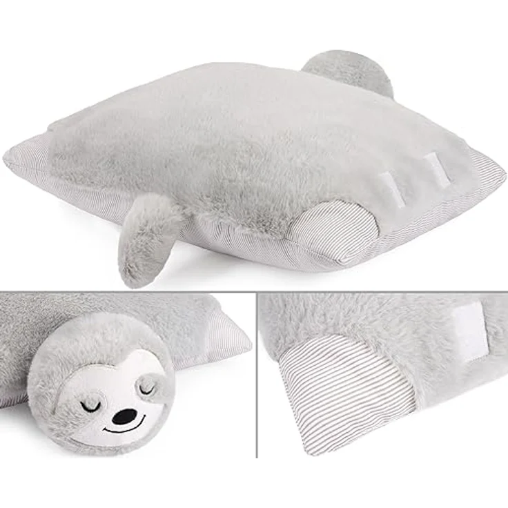 BRUBAKER Kuscheltier-Kissen Faultier - 2 in 1 Stofftier und Kuschelkissen - 40 x 30 cm Dekokissen - aufklappbares Kinder Plüschkissen mit Klettverschluss - Tierkissen Faultierkissen - Grau – Bild 5