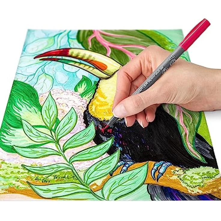 STAEDTLER brush pen pigment Arts, Premium-Zeichentusche, wasserfest, schnelltrocknend, 6 brush pens in sortierten Farben im Kartonetui, 371 C6-7 – Bild 4