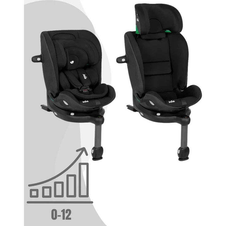 Joie i-Spin 360 Max, 4-in-1 drehbarer Reboarder für Kinder (61-150 cm) in Raven mit 360°-Drehfunktion und hoher Sicherheit
