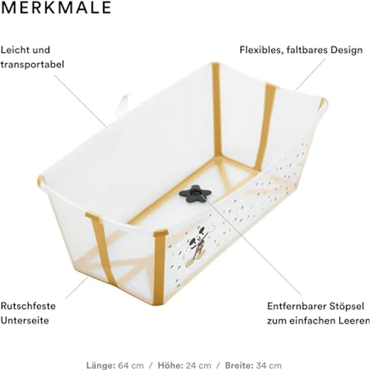 Stokke Flexi Bath, Mickey Celebration - Faltbare Babybadewanne - Leichte Konstruktion, robust & einfach zu verstauen - Bequem für zuhause oder auf Reisen - Ideal für Neugeborene und Babys – Bild 2