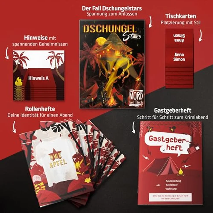 Mord bei Tisch Mord bei Tisch Dschungelstars - Krimidinner, Brettspiel für 4-6 Spieler ab 16 Jahren, deutsch, 150+ Minuten Spieldauer – Bild 3