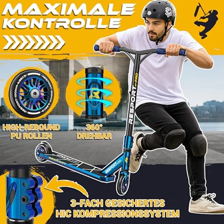 RE:SPORT Revo Pro Stunt Scooter, Profi Stuntroller mit ABEC 9 Kugellagern, 110mm PU Wheels, Y-Bar und Ständer für Kinder & Erwachsene – Bild 2