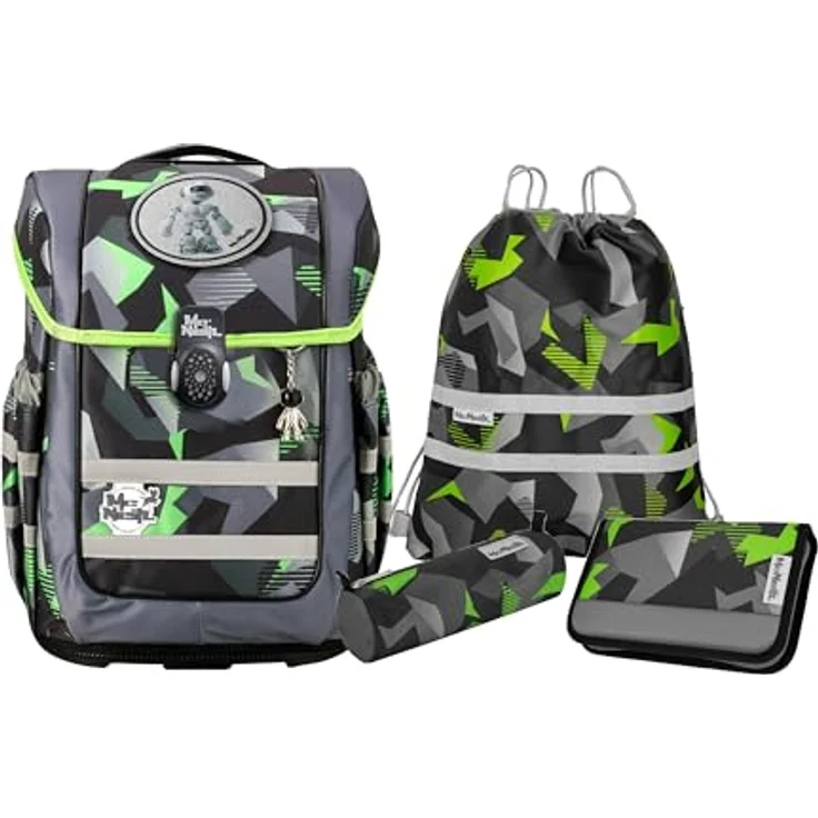 McNeill ERGO COMPACTO Schulranzen Set, 5-teilig, ergonomisch mit ClickFlex-Rückensystem und Reflektoren, grau – Bild 1