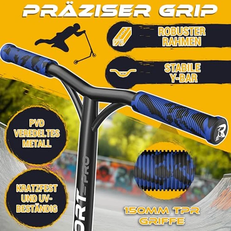 RE:SPORT Revo Pro Stunt Scooter, Profi Stuntroller mit ABEC 9 Kugellagern, 110mm PU Wheels, Y-Bar und Ständer für Kinder & Erwachsene – Bild 8