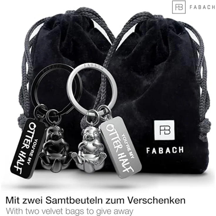 FABACH Otter Schlüsselanhänger für Paare, 2 Otter mit Herz, graviert "You`re my otter half", perfektes Geschenk für Freundin und Partnerin, robustes Metall, inklusive Samtbeutel, ideal für Jahrestag und Geburtstag – Bild 2