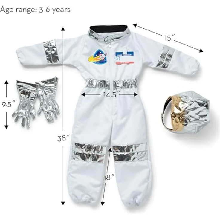 Melissa & Doug Astronauten Kostüm 5-teiliges Verkleidungsset mit glänzendem Helm, Namensschild und robustem, maschinenwaschbarem Material, für Kinder ab 3 Jahren – Bild 4