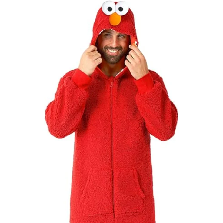 OppoSuits Elmo Onesie (S), Kapuzenoverall mit 3D-Augen und Nase, leuchtend rot, aus 100% Polyester – Bild 3